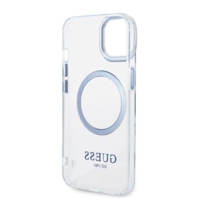 7. Etui Guess Metal Outline MagSafe na iPhone 14 Plus - niebieskie
