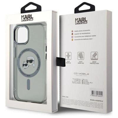 8. Karl Lagerfeld KLHMP15SHLSKCK iPhone 15   6.1" czarny/black hardcase IML Metal Karl&Choupette Head MagSafe