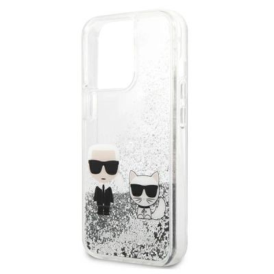 6. Etui Karl Lagerfeld Liquid Glitter Karl&Choupette na iPhone 13 Pro Max 6,7" - srebrne