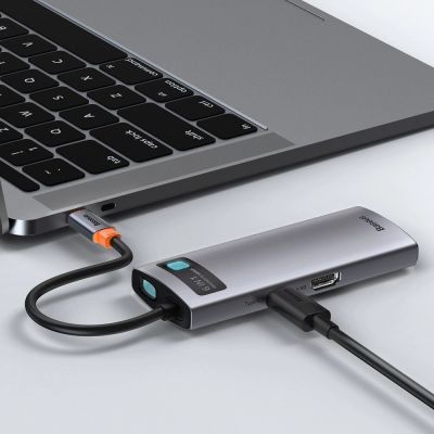 9. HUB Baseus Metal Gleam 6w1 USB-C - USB-C PD 100W 1x HDMI 4K 30Hz 3x USB-A 3.2 1x RJ45 - szary