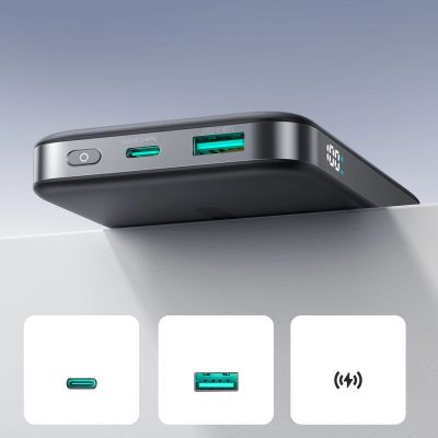 12. Powerbank Joyroom JR-PBM12 10000mAh 22.5W kompatybilny z MagSafe, ładowanie bezprzewodowe 15W, z podstawką w kształcie pierścienia - czarny