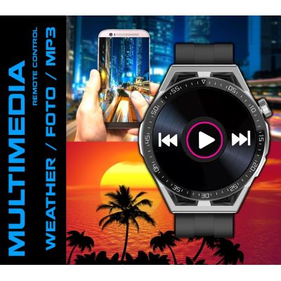 14. Smartwatch  Rubicon RNCE88-1 Czarny- Czarny Pasek Silikonowy + Czarny Pasek Skórzany