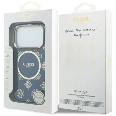 8. Etui Guess IML Peony Dot MagSafe na iPhone 17 Pro - niebieskie