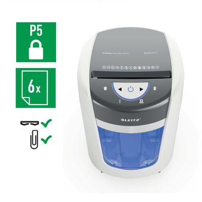 5. Niszczarka Leitz IQ OptiMax Home Office 225, 15l, P5, 6 kartek, Automatyczny Start/Stop, Funkcja cofania, Obrotowy pojemnik - 33% większa pojemność na ścinki