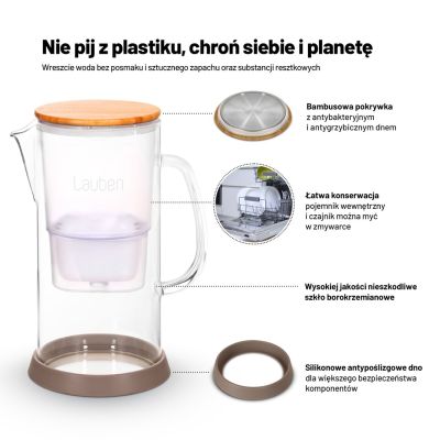 2. Dzbanek filtrujący Lauben Glass Water Filter Jug 32GW