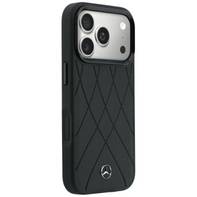4. Etui Mercedes Leather Crossed Lines MagSafe na iPhone 17 Pro / 18 Pro - czarne