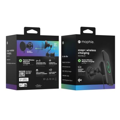 5. mophie Snap+ Wireless Charging Vent Smartfon Czarny Zapalniczka Bezprzewodowe ładowanie Szybkie ładowanie Automatyczna