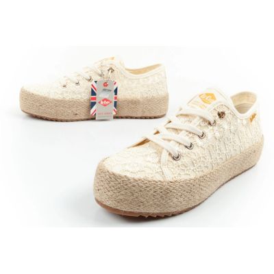 8. Lee Cooper buty sportowe damskie koronkowe trampki beżowe platforma