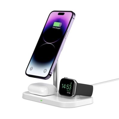 6. Ładowarka Tech-Protect QI15W-A22 indukcyjna MagSafe ze stojakiem 3w1 MagSafe na smartfon / Apple Watch / AirPods - biała