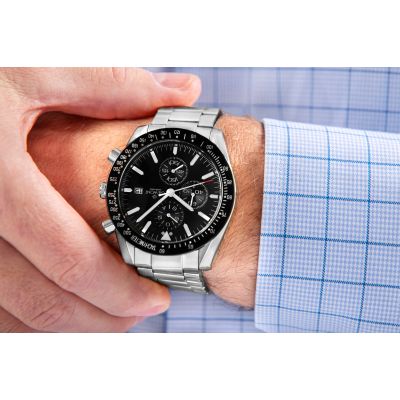 4. Zegarek Męski Giewont Chronograph Sapphire Srebrno Czarny GW8720-B2
