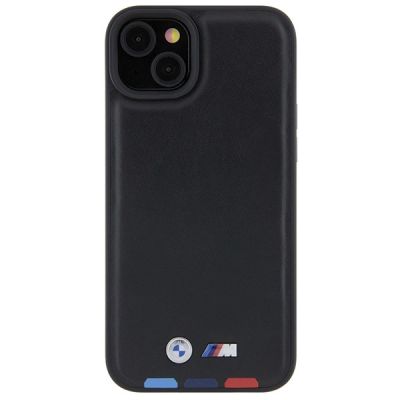 3. Etui BMW Leather Stamp Tricolor do iPhone 15 Plus - czarne