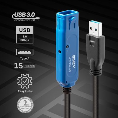 2. Lindy 43229 kabel USB USB 3.2 Gen 1 (3.1 Gen 1) 15 m USB A Czarny