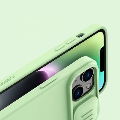 14. Nillkin CamShield Silky Silicone Case etui iPhone 14 Plus pokrowiec z osłoną na aparat niebieski