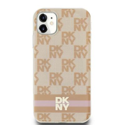 3. Etui DKNY IML Checkered Mono Pattern & Printed Stripes MagSafe na iPhone 11 / Xr - różowe