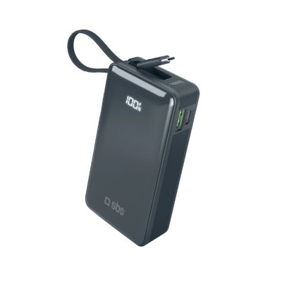 Powerbank SBS 10000 mAh 20W z wbudowanym kablem USB-C i wyświetlaczem cyfrowym - ciemnoszary