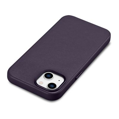 11. iCarer Case Leather pokrowiec etui z naturalnej skóry do iPhone 14 ciemnofioletowy (WMI14220705-DP) (kompatybilne z MagSafe)