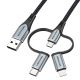 6. Kabel Vention USB-A  3w1 Micro-B USB-C Lightning 1m szary