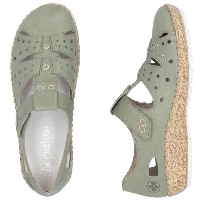 20. Półbuty damskie na rzep komfortowe ażurowe zielone Rieker 44852-52