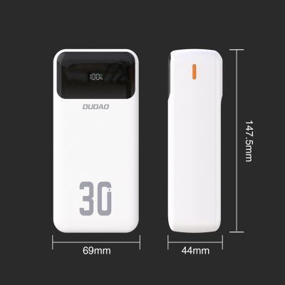 4. Powerbank Dudao K15Max 30000mAh PD 22.5W z kablami USB-C i Lightning - biały