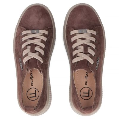5. Skórzane sneakersy damskie na platformie brązowe Filippo DP7982