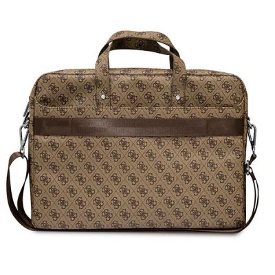 3. Torba Guess Saffiano 4G Triangle Logo na laptopa 16'' - brązowa