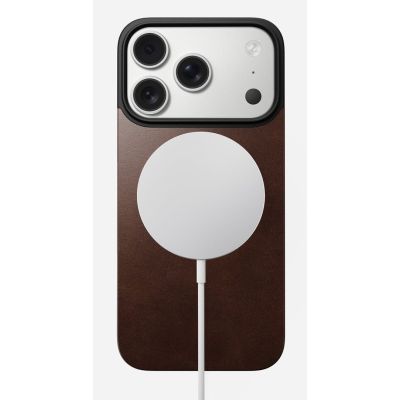 2. NOMAD Magnetic Leather Back - nakładka magnetyczna na iPhone 18 Pro / 17 Pro kompatybilna z MagSafe, skóra Horween (rustic brown)