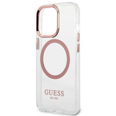 6. Etui Guess Metal Outline MagSafe na iPhone 13 Pro / iPhone 13 - różowe