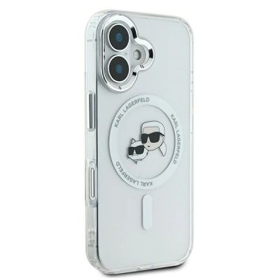 4. Etui Karl Lagerfeld IML Metal Karl&Choupette Head MagSafe na iPhone 16 Plus - białe