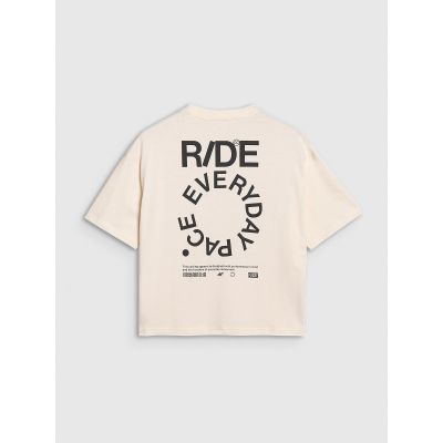 4. T-shirt oversize z nadrukiem damski 4F 4FWSS25TTSHF1993-11S