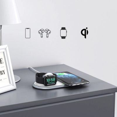 2. Choetech ładowarka bezprzewodowa Qi 2w1 do smartfonów / Apple Watch ze stojakiem (MFI) USB Typ C biały (T317)