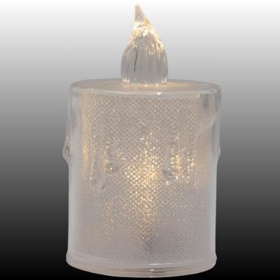 10. ŚWIECA DEKORACYJNA 8 CM TRANSPARENTA CIEPŁY BIAŁY 1 LED