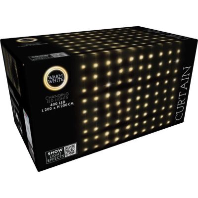 17. LAMPKI CHOINKOWE KURTYNA ŚWIETLNA ZEW/WEW 400 LED WW 200X200CM Z PILOTEM CIEPŁY BIAŁY