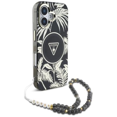 3. Etui Guess Palm Trees Triangle Pearl Strap MagSafe do iPhone 16 czarny