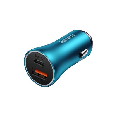 4. Baseus Golden Contactor Max szybka ładowarka samochodowa USB + USB typu C 60 W Quick Charge niebieski (CGJM000103)