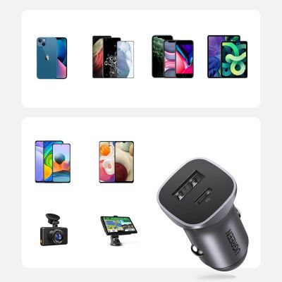 16. Ładowarka samochodowa Ugreen CD130 USB-A / USB-C 30W - szara
