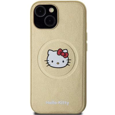 3. Etui Hello Kitty Leather Kitty Head MagSafe na iPhone 15 - złote