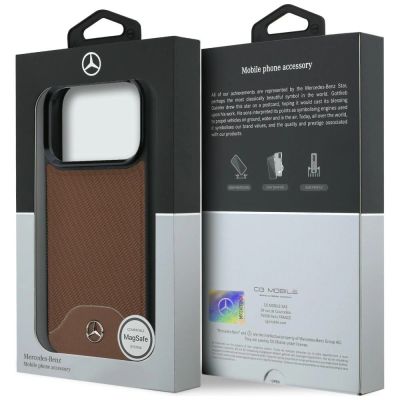 8. Etui Mercedes Leather Wood Effect and Curve MagSafe na iPhone 17 Pro - brązowe
