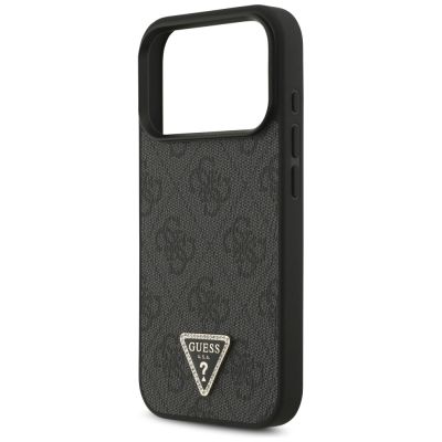 6. Etui Guess Leather 4G Triangle Strass MagSafe na iPhone 18 Pro / 17 Pro - czarne