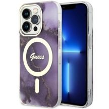 Etui Guess Golden Marble MagSafe na iPhone 14 Pro - purpurowe