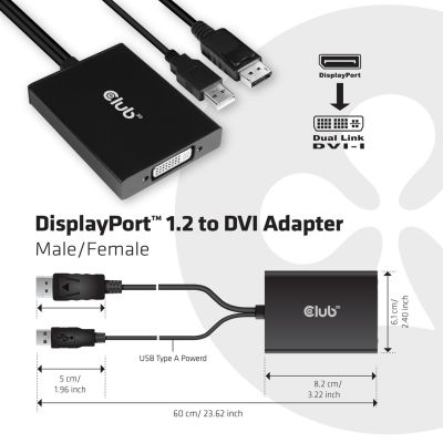 3. CLUB3D cac-1010 Displayport/usb DVI-I Daul link Czarny, Biały