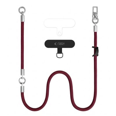 3. Smycz do telefonu Tech-Protect C10S Crossbody (114 cm) + na nadgarstek (31 cm) - bordowo-tytanowa