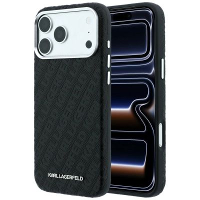 Etui Karl Lagerfeld Grained Allover Logo Metal Elongated MagSafe na iPhone 17 Pro / 18 Pro - czarne