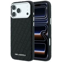 Etui Karl Lagerfeld Grained Allover Logo Metal Elongated MagSafe na iPhone 17 Pro / 18 Pro - czarne