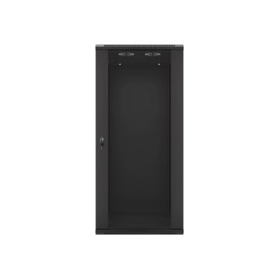 8. Szafa jednosekcyjna Lanberg WF01-6627-10B (27U; 1300mm / 600mm / 600 mm; wisząca; Szklane; 19''; kolor czarny)
