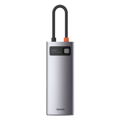 8. HUB Baseus Metal Gleam 6w1 USB-C - USB-C PD 100W 1x HDMI 4K 30Hz 3x USB-A 3.2 1x RJ45 - szary