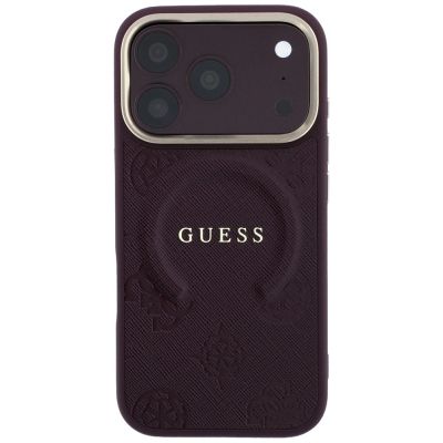 3. Etui Guess Saffiano Peony & Ring MagSafe na iPhone 17 Pro / 18 Pro - burgundowe