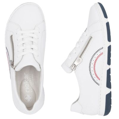 4. Skórzane półbuty damskie na suwak białe Rieker 42424-80