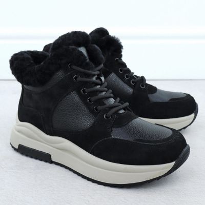 8. Skórzane botki damskie na platformie czarne Filippo  DBT7240