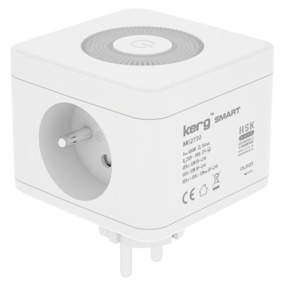 kerg smart – kostka zasilająca 2-gniazdowa + ładowarka USB-A+USB-C + lampka LED 16A/250V~