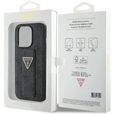 9. Etui Guess Grip Stand 4G Triangle Strass na iPhone 15 Pro Max - czarne